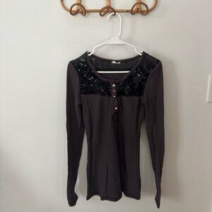 Free People thermal sequin shirt L